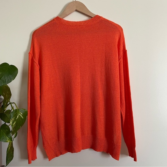 Vibrant Coral Orange Knit Crewneck Sweater w/ Drop Shoulder Chest Pocket… - Picture 8 of 14